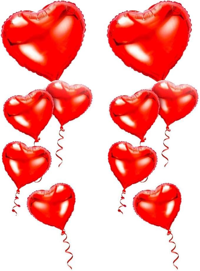 18 Inch Red Heart Foil Balloons Set of 10 for Valentines Day Wedding Party Decor