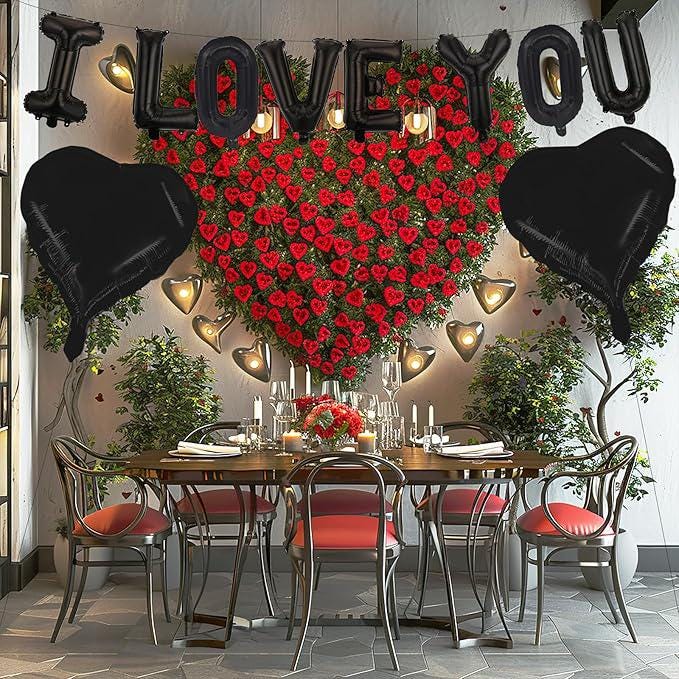 16 Inch Black I LOVE YOU Balloons Banner with Heart Foil for Romantic Decor