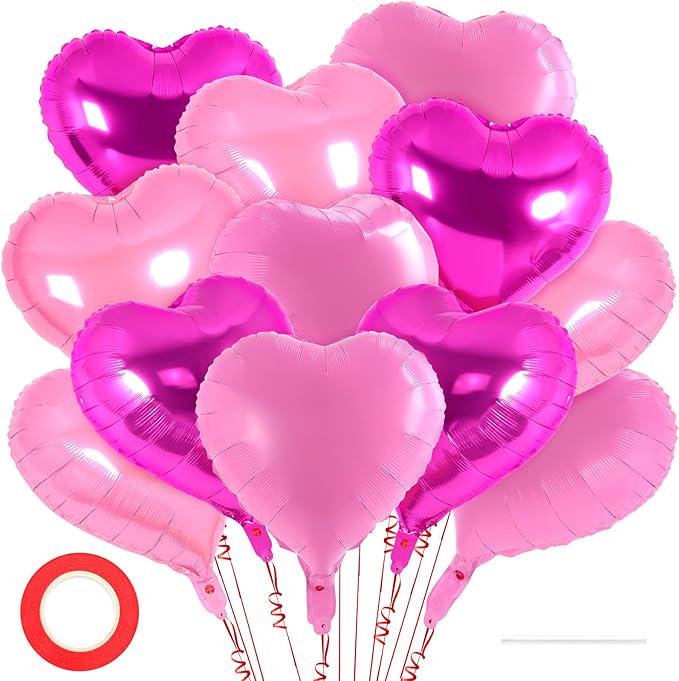 12 Pcs Colorful Heart Balloons 18 Inch Foil Love Balloons for Valentines Wedding Party