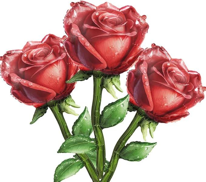 Ruby Dark Red Rose Foil Balloons Valentines Floral I Love You Party Decor