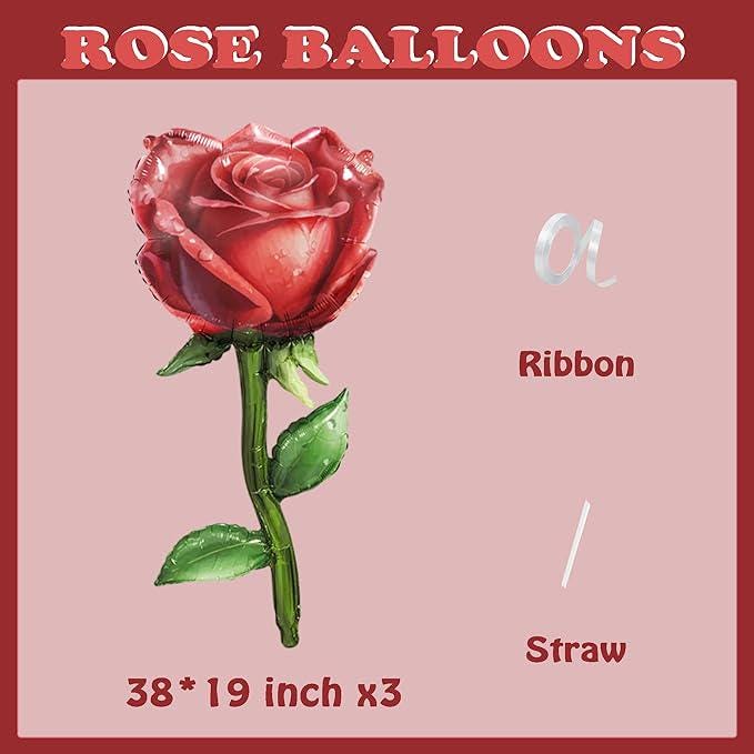 Ruby Dark Red Rose Foil Balloons Valentines Floral I Love You Party Decor