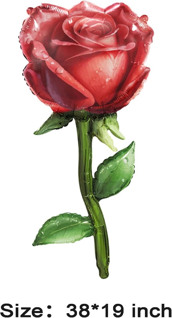 Ruby Dark Red Rose Foil Balloons Valentines Floral I Love You Party Decor