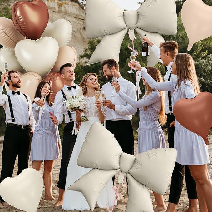 Brown Cream Heart Balloons Foil Set of 10 18 Inch and 38 Inch Party Decor