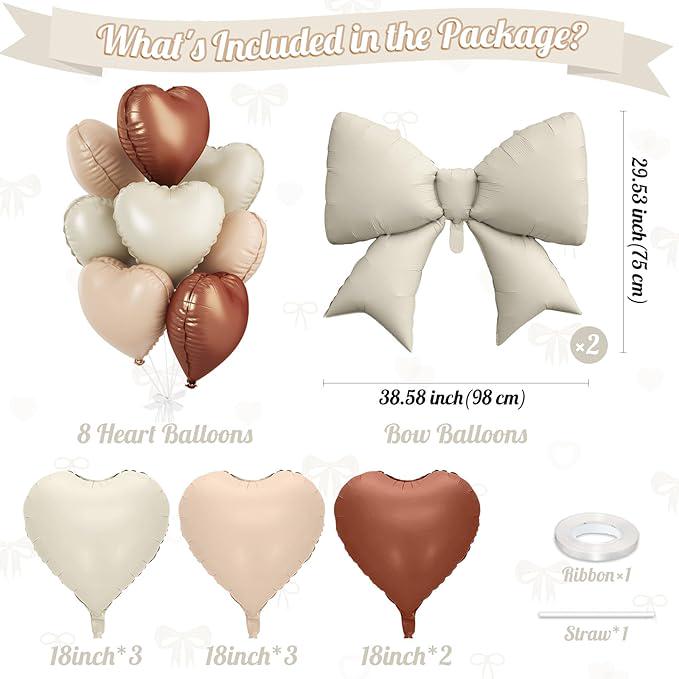 Brown Cream Heart Balloons Foil Set of 10 18 Inch and 38 Inch Party Decor