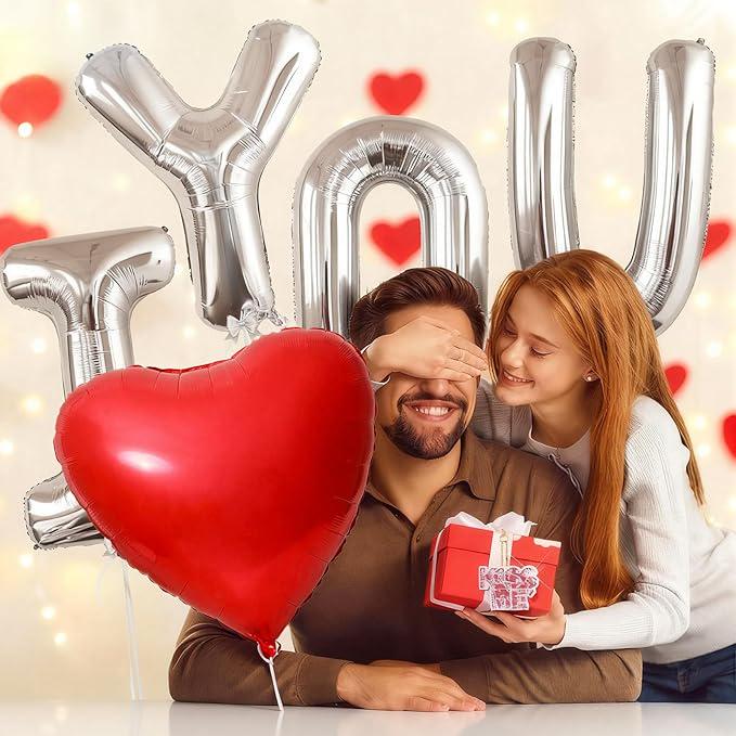 42 Inch Silver I Love You Balloons with Red Heart Foil for Valentines Wedding Party