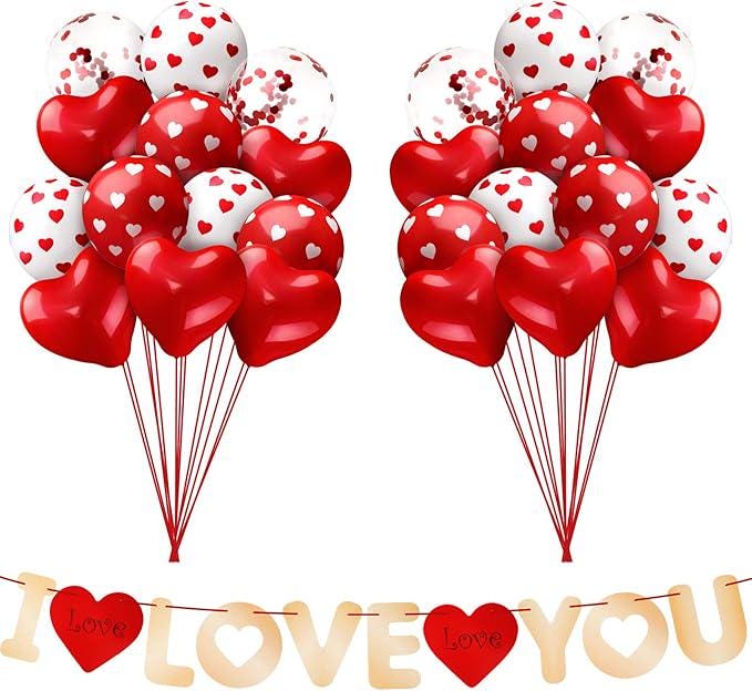 Valentines Balloon Banner Kit 14 Heart I Love You Letter with 35 Red White Balloons