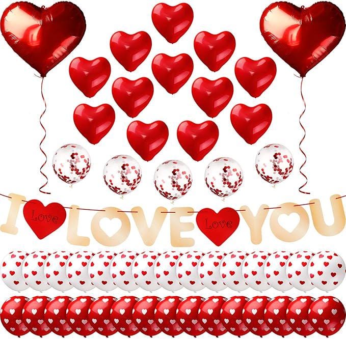 Valentines Balloon Banner Kit 14 Heart I Love You Letter with 35 Red White Balloons