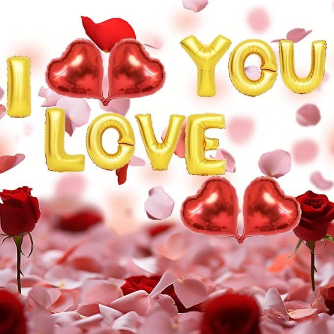 I Love You Foil Balloon Banner Letters with Heart for Birthday Anniversary Valentines Party