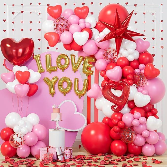 200Pcs Valentines Day Balloon Garland Kit Pink Red White Heart Love Decor
