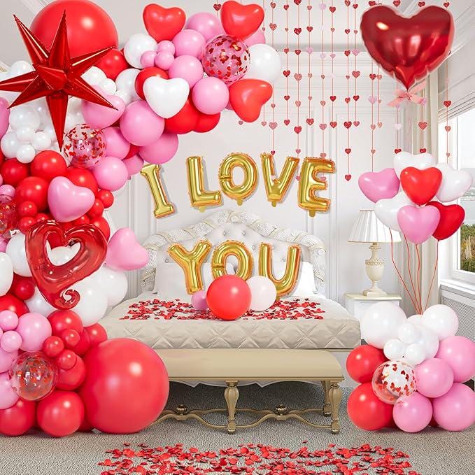 200Pcs Valentines Day Balloon Garland Kit Pink Red White Heart Love Decor