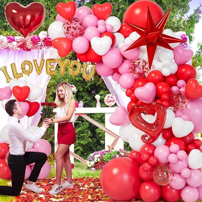 200Pcs Valentines Day Balloon Garland Kit Pink Red White Heart Love Decor