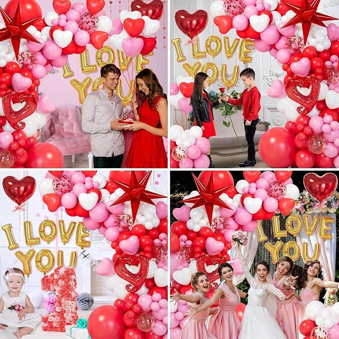 200Pcs Valentines Day Balloon Garland Kit Pink Red White Heart Love Decor