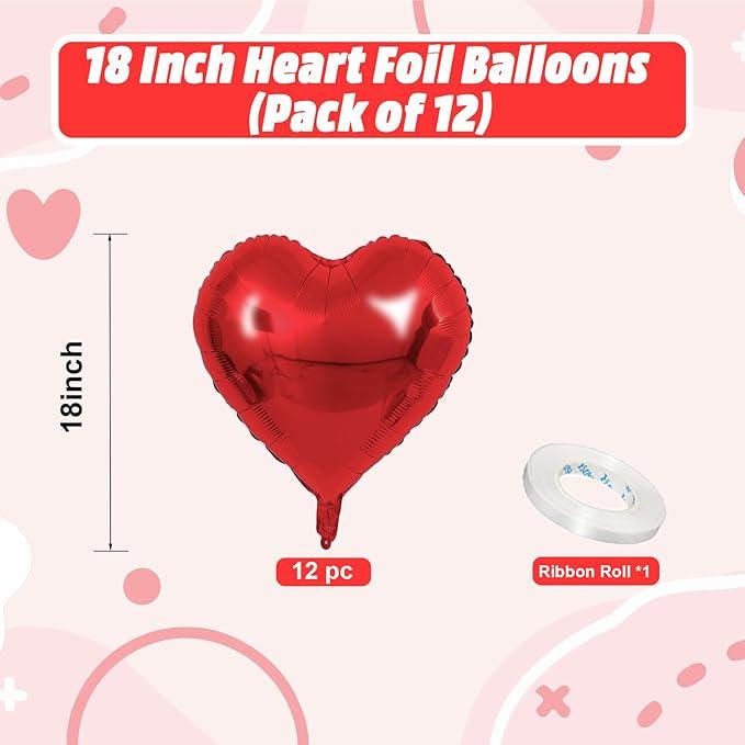 Red Heart Balloons 18 Inch Foil Love Balloons for Wedding Birthday Party