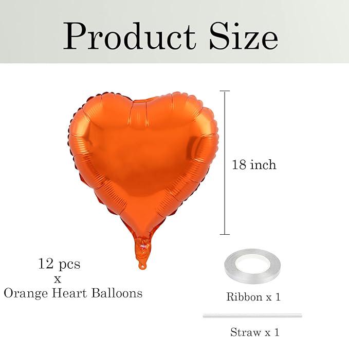12Pcs 18 Inch Orange Heart Balloons Foil Balloons for Birthday Wedding Party