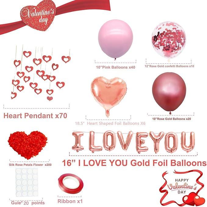 Valentines Day Balloon Decor Set Heart I Love You Foil Pink Rose Gold Balloons