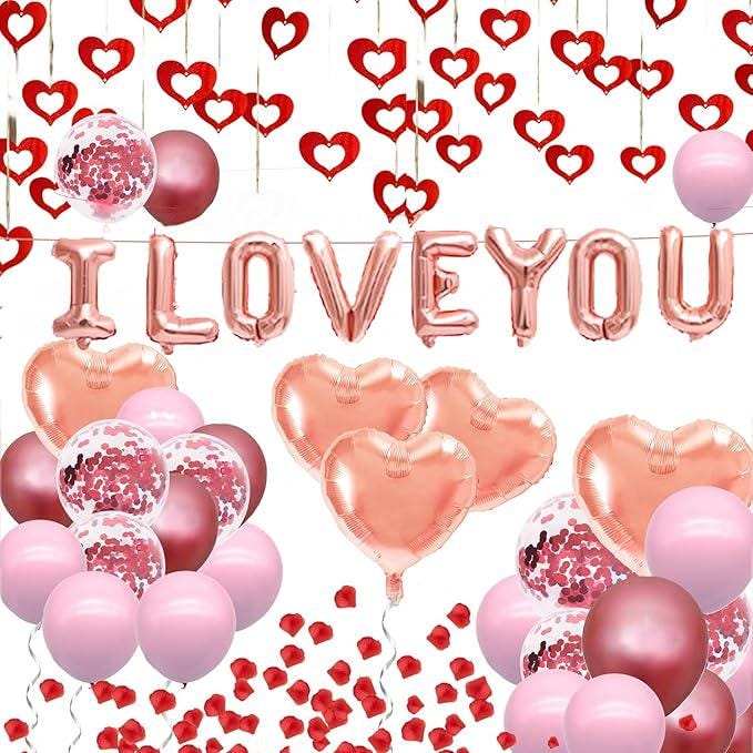 Valentines Day Balloon Decor Set Heart I Love You Foil Pink Rose Gold Balloons