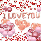 Valentines Day Balloon Decor Set Heart I Love You Foil Pink Rose Gold Balloons
