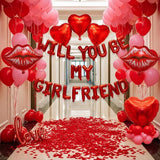 Red Will You Be My Girlfriend Balloon Set Heart Lips Love Balloons Valentines Decor