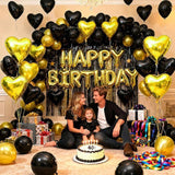 18Pcs Black and Gold Heart Foil Balloons for Valentines Wedding Party Decor