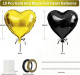 18Pcs Black and Gold Heart Foil Balloons for Valentines Wedding Party Decor