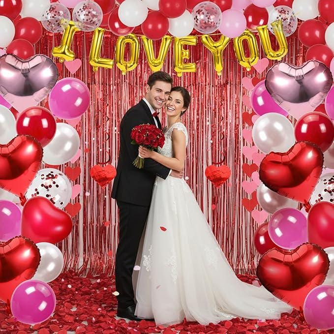 76Pcs Valentines Day Balloon Set I Love You Heart Balloons Wedding Party Decor