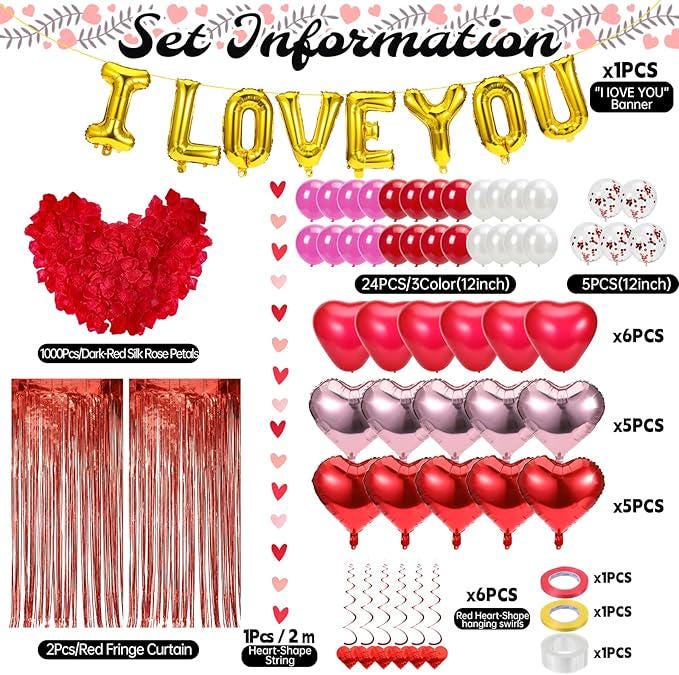 76Pcs Valentines Day Balloon Set I Love You Heart Balloons Wedding Party Decor