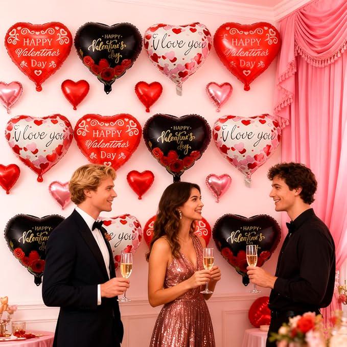 15Pcs Heart Balloons 18 Inch Black Red Valentines Day Party Decor Romantic Night