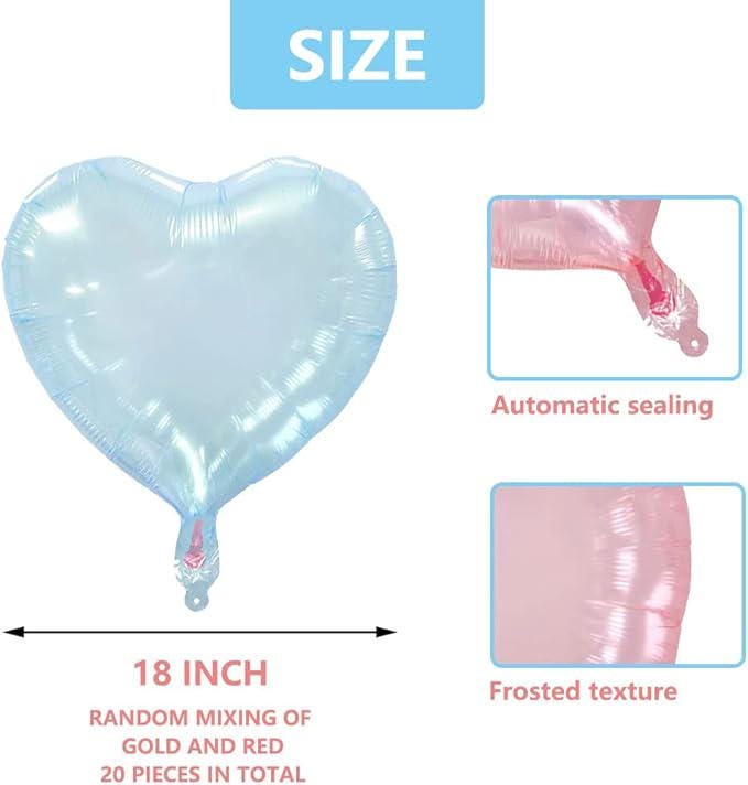 20Pcs Crystal Pastel Clear Heart Balloons 18 Inch Transparent Mylar Party Decor