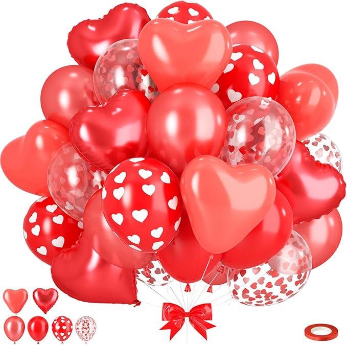50Pcs Pearl Red Heart Balloons Latex Foil Balloons Valentines Party Decor