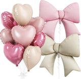 10Pcs Pink White Heart Foil Balloons 18 Inch Bow Balloon Birthday Wedding Party Decor
