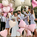 10Pcs Pink White Heart Foil Balloons 18 Inch Bow Balloon Birthday Wedding Party Decor