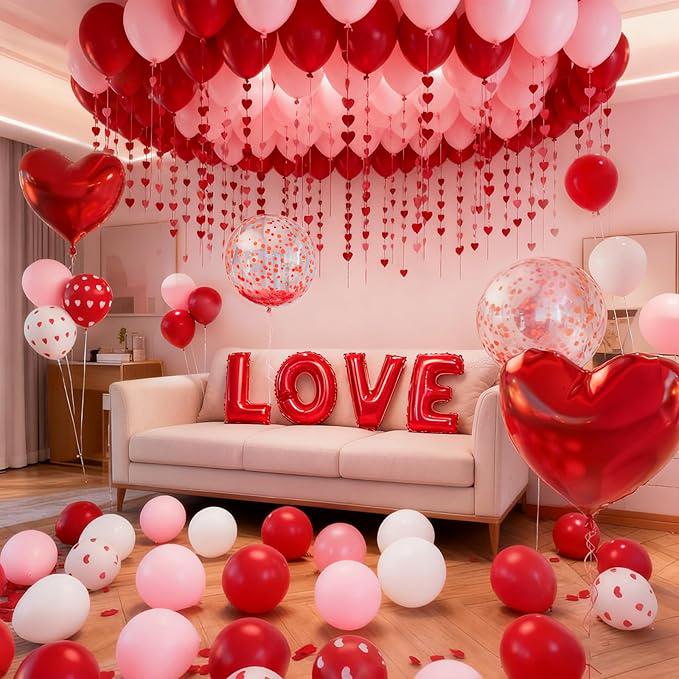 Valentines Day Bedroom Balloon Arch Kit Love Heart Balloons Rose Petals Decor