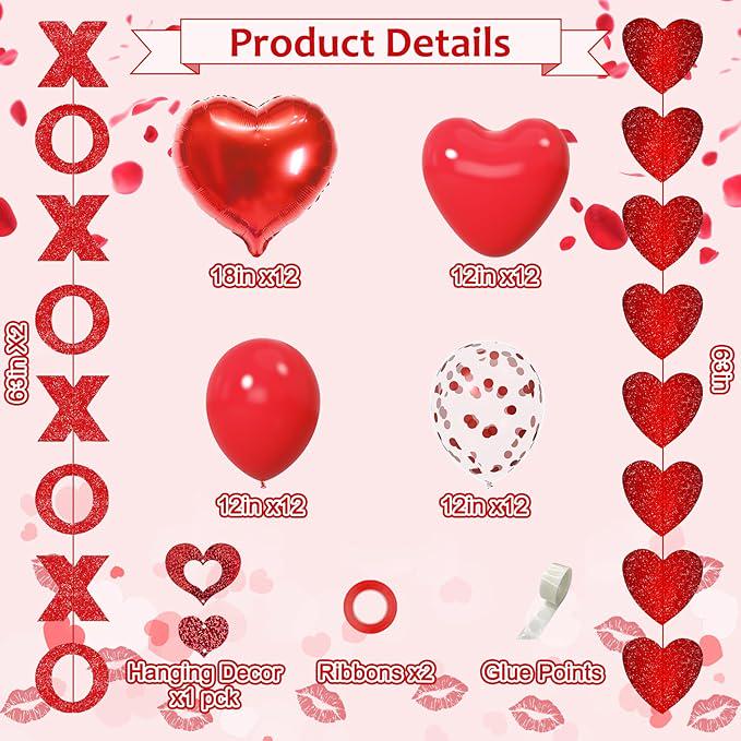 114Pcs Red Valentines Day Decorations I Love You Balloons Rose Petals Garland Decor