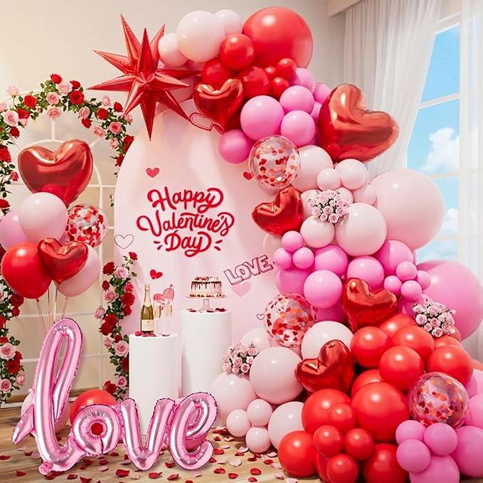 Valentines Day Balloon Garland Arch Kit Pink Red Heart Love Balloons Party Decor