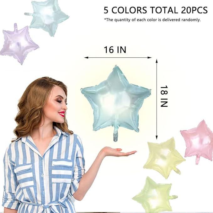 20Pcs Crystal Pastel Clear Star Balloons 18 Inch Transparent Mylar Party Decor