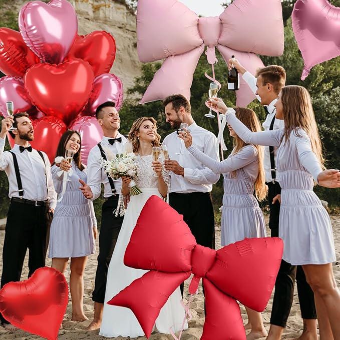 10Pcs Red Pink Heart Foil Balloons 18 Inch Bow Balloon Birthday Wedding Party Decor