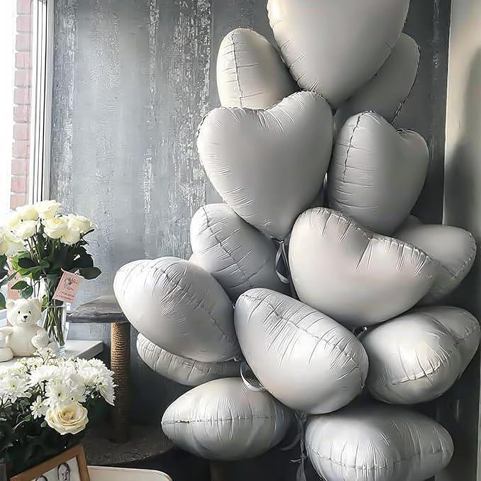 12Pcs White Heart Foil Balloons 18 Inch Valentines Day Birthday Wedding Party Decor