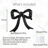4Pcs Black Bow Foil Balloons Mylar Balloon Set Birthday Bridal Shower Party Decor