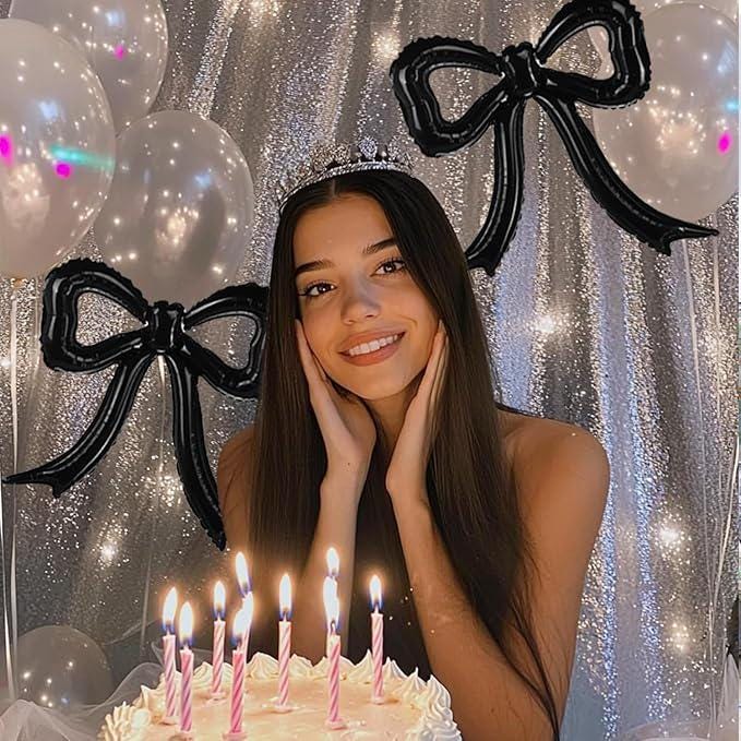 4Pcs Black Bow Foil Balloons Mylar Balloon Set Birthday Bridal Shower Party Decor