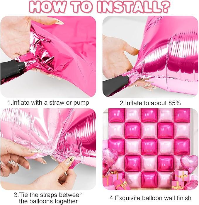 Hot Pink Foil Balloon Wall 25 Pcs Double Sided Party Decorations