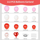 Red Pink Balloon Arch Kit Different Sizes Foil Heart Valentines Birthday Wedding Decor