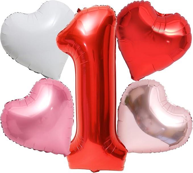 5pcs Sweetheart Valentine Balloons Red Heart Shaped Birthday Baby Shower Decorations