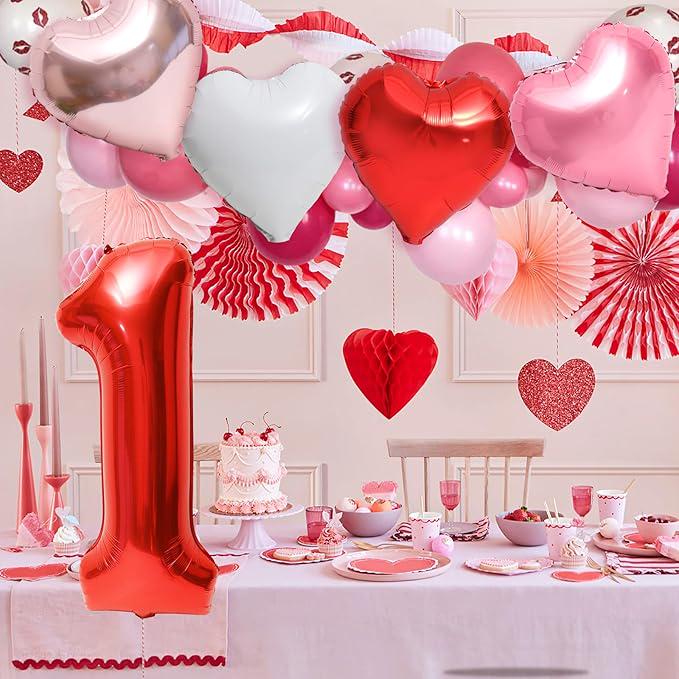 5pcs Sweetheart Valentine Balloons Red Heart Shaped Birthday Baby Shower Decorations