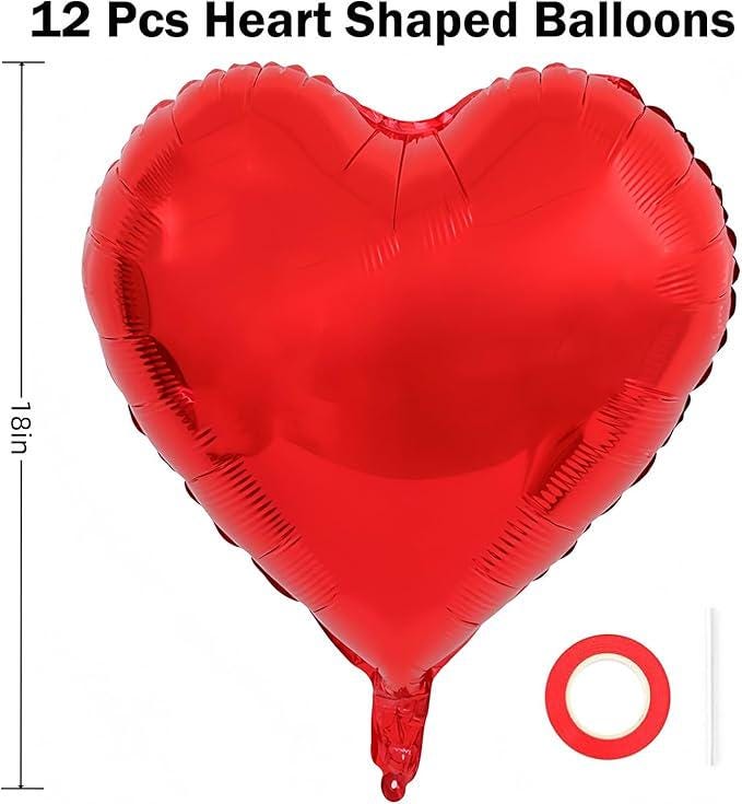 12 Pcs Red Heart Balloons 18 Inch Love Valentines Wedding Birthday Party Decor