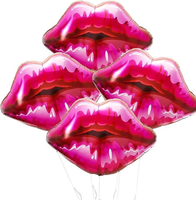 4 Pcs Lip Kiss Foil Balloons Valentines Day Girls Night Party Decor