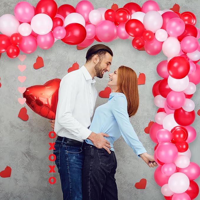 Valentines Day XOXO Balloon Arch Pink Heart Garland Kit for Wedding Party Decor