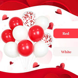 60pcs Red and White Balloons with Confetti for Wedding Birthday Valentine Party Decor