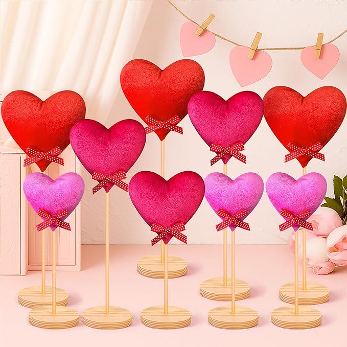 9pcs Valentines Velvet Heart Table Decor Red Fabric Hearts for Party Wedding Decor
