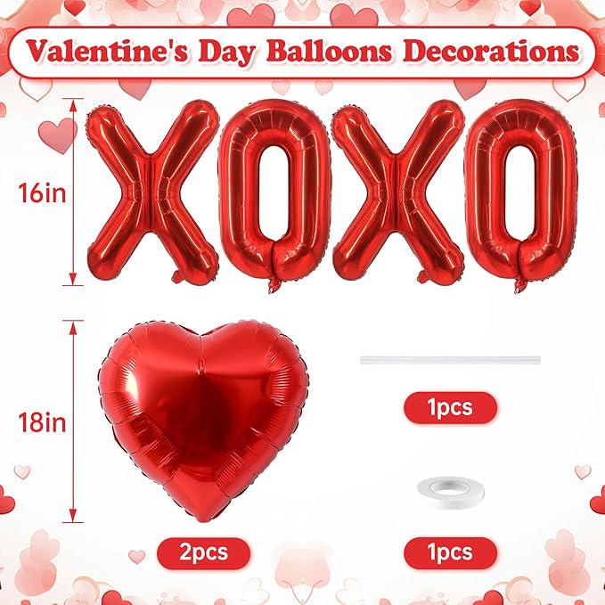 XOXO Balloons 16 Inch Red Foil with 18 Inch Heart Balloons for Party Decor
