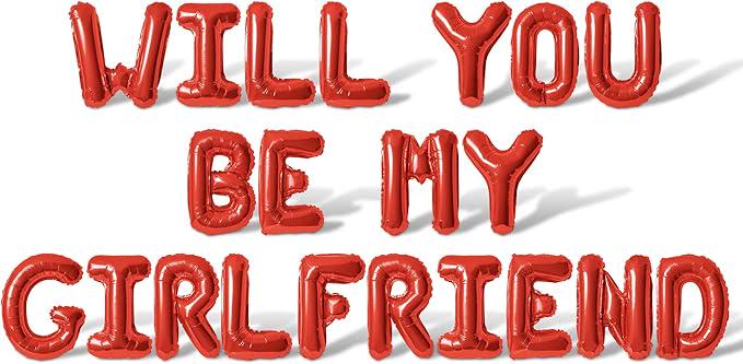Will You Be My Girlfriend 16 Inch Red Foil Letter Balloons Valentines Banner
